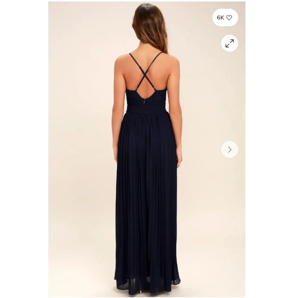 NWT Lulus Depths of My Love Navy Maxi Dress XL V Neck Cross back Formal Prom - Picture 3 of 14